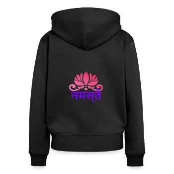 Yoga Gansha Namaste Sanskrit Namaste Méditation - Sweat à capuche zippé Premium bio Femme - noir - Dos - Julia (174cm)