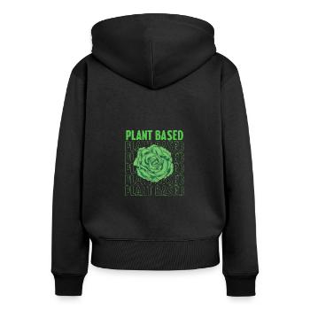 Plant Based - Auf pflanzlicher Basis - Frauen Premium Bio Zip Hoodie - Schwarz - Hinten - Julia (174cm)