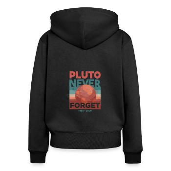 Pluto - Never forget - Frauen Premium Bio Zip Hoodie - Schwarz - Hinten - Julia (174cm)