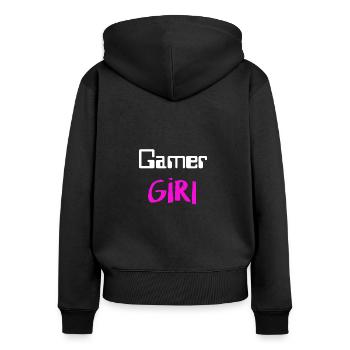 Gamer Girl - Frauen Premium Bio Zip Hoodie - Schwarz - Hinten - Julia (174cm)