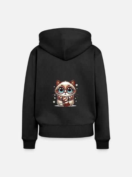Winter Katze - Frauen Premium Bio Zip Hoodie - Schwarz