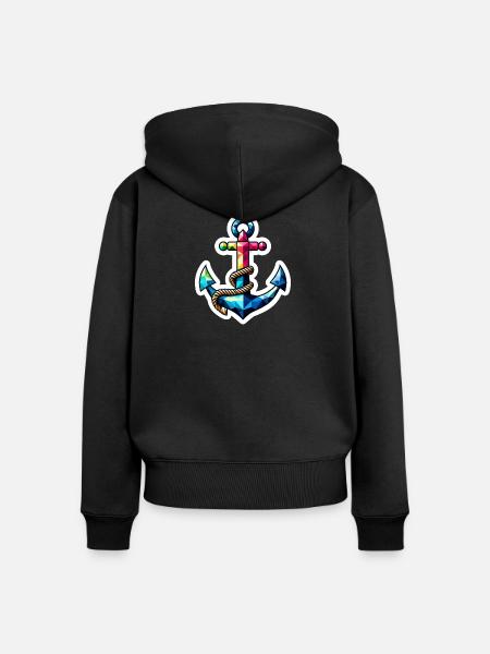 Anker mit Knoten Polygon bunt - Frauen Premium Bio Zip Hoodie - Schwarz