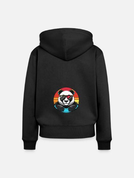 Panda Comic Cool Sommer - Frauen Premium Bio Zip Hoodie - Schwarz