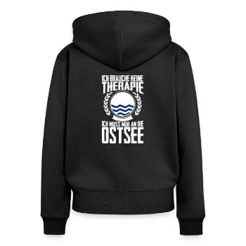 Therapie Ostsee - Frauen Premium Bio Zip Hoodie - Schwarz - Hinten - Julia (174cm)