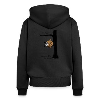 Eule auf Baum "be different, be you" - Frauen Premium Bio Zip Hoodie - Schwarz - Hinten - Julia (174cm)