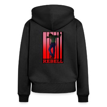 Ein Rebell - Frauen Premium Bio Zip Hoodie - Schwarz - Hinten - Julia (174cm)