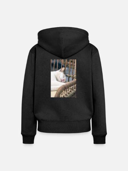 Sleeping Cat - Frauen Premium Bio Zip Hoodie - Schwarz