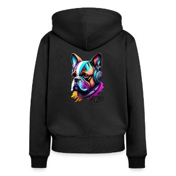 RAP MUSIC, FRENCH BULLDOG - Sweat à capuche zippé Premium bio Femme - noir - Dos - Julia (174cm)