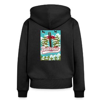Butternut Massachusetts Skiplakat - Frauen Premium Bio Zip Hoodie - Schwarz - Hinten - Julia (174cm)