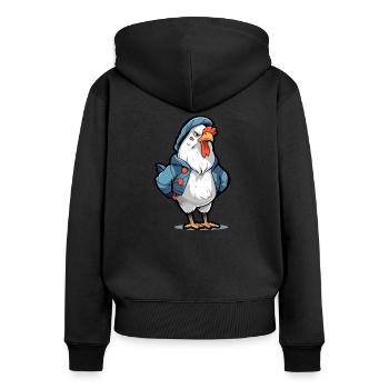 Bobby, der mürrische Hahn - Frauen Premium Bio Zip Hoodie - Schwarz - Hinten - Julia (174cm)