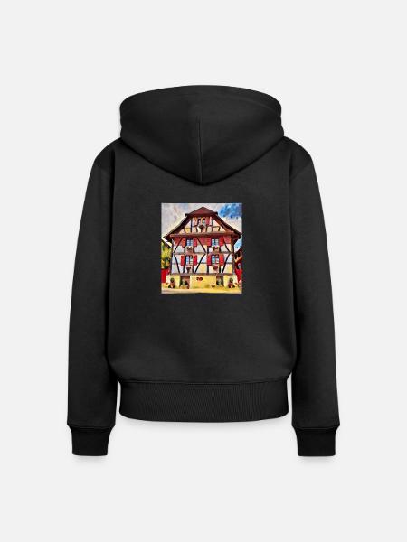 Elsässische Hausmalerei - Frauen Premium Bio Zip Hoodie - Schwarz