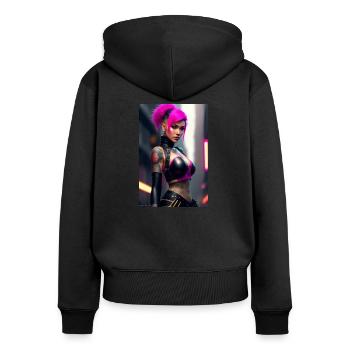 Fille cyberpunk - Sweat à capuche zippé Premium bio Femme - noir - Dos - Julia (174cm)