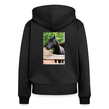 wunderschönes schwarze Ponystute Bianca - Frauen Premium Bio Zip Hoodie - Schwarz - Hinten - Julia (174cm)