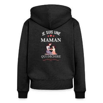Maman qui déchire - Sweat à capuche zippé Premium bio Femme - noir - Dos - Julia (174cm)