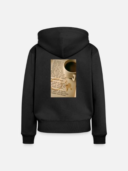 Buch und Kaffee - Frauen Premium Bio Zip Hoodie - Schwarz
