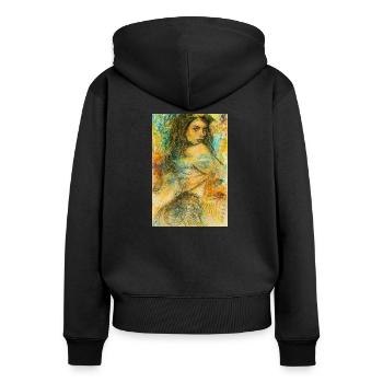 Pop art woman omikly jeans long hair clara - Women's Premium Organic Zip Hoodie - black - Back - Julia (174cm)