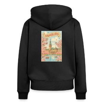 Le printemps à Hambourg avec les cerisiers en fleurs - Sweat à capuche zippé Premium bio Femme - noir - Dos - Julia (174cm)