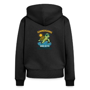 Sommersonne - aber bitte Plastikfrei - Frauen Premium Bio Zip Hoodie - Schwarz - Hinten - Julia (174cm)