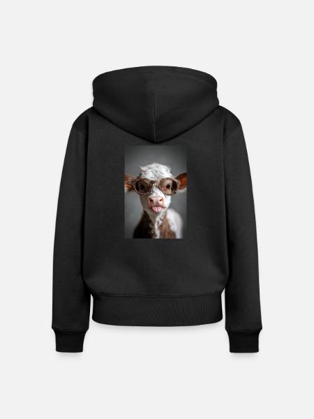 Cooles Kalb mit Attitüde - Frauen Premium Bio Zip Hoodie - Schwarz