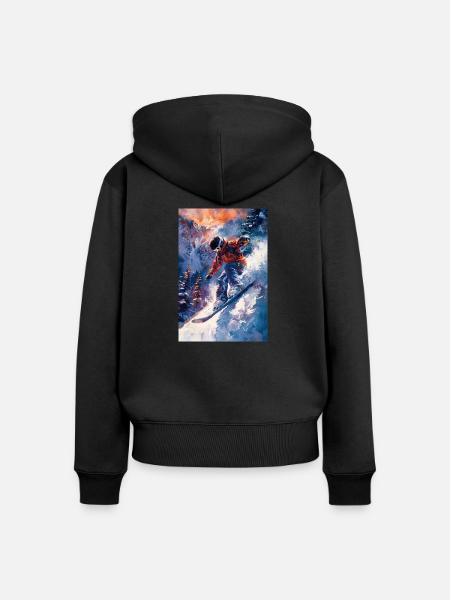 Epische Snowboard-Abenteuerkunst - Frauen Premium Bio Zip Hoodie - Schwarz