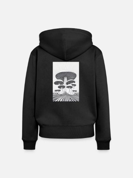 Optischer Pilzwald - Frauen Premium Bio Zip Hoodie - Schwarz
