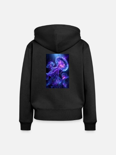 Neon Glow Qualle - Frauen Premium Bio Zip Hoodie - Schwarz
