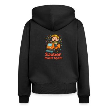 Clean is Fun Nettoyage Enfants Éducation Pure - Sweat à capuche zippé Premium bio Femme - noir - Dos - Julia (174cm)