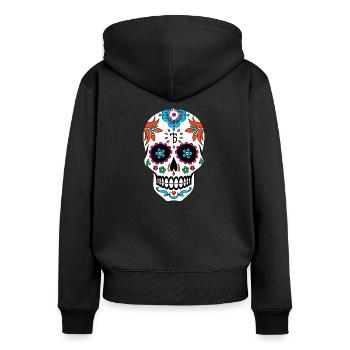 Shirt bleu Taco Copenhague - Sweat à capuche zippé Premium bio Femme - noir - Dos - Julia (174cm)
