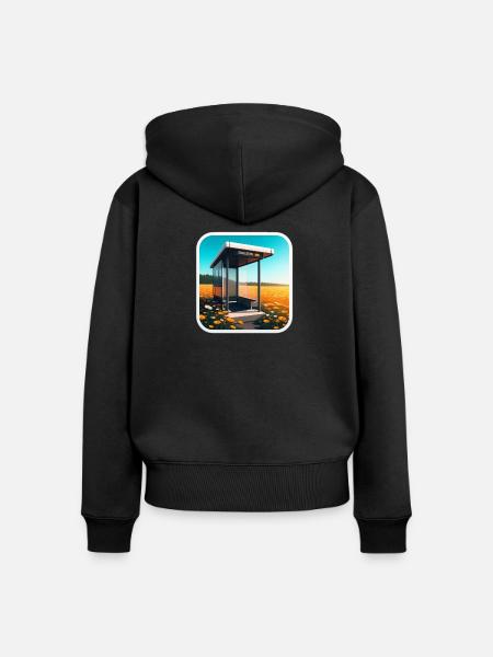 Bus stop in a field. - Frauen Premium Bio Zip Hoodie - Schwarz