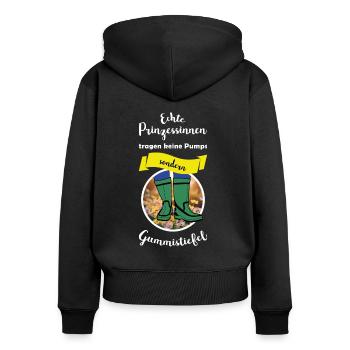 Prinzessinnen tragen Gummistiefel! - Frauen Premium Bio Zip Hoodie - Schwarz - Hinten - Julia (174cm)