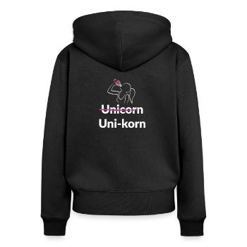 Uni-grain instead of Unicorn - Women's Premium Organic Zip Hoodie - black - Back - Julia (174cm)