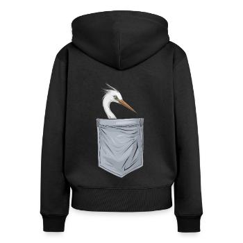 Reiher Vogel - Frauen Premium Bio Zip Hoodie - Schwarz - Hinten - Julia (174cm)