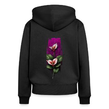 Leidenschaftliche rote Calla-Lilie: Die Eleganz der Natur - Frauen Premium Bio Zip Hoodie - Schwarz - Hinten - Julia (174cm)