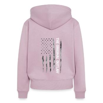 Le hors-la-loi originel - Sweat à capuche zippé Premium bio Femme - rose poudré - Dos - Julia (174cm)