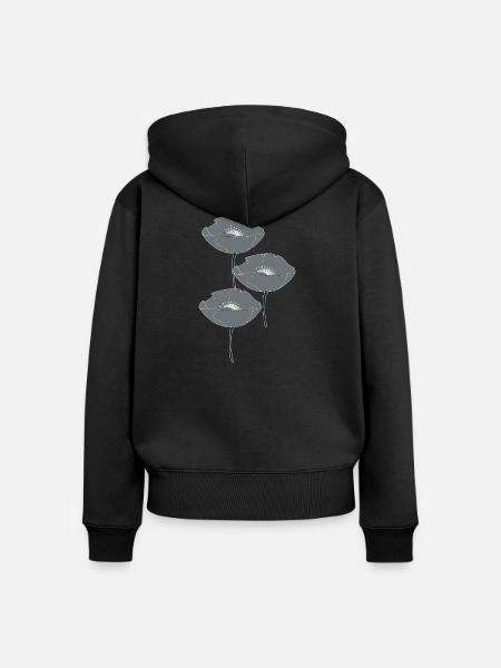 mohnblumen grau - Frauen Premium Bio Zip Hoodie - Schwarz