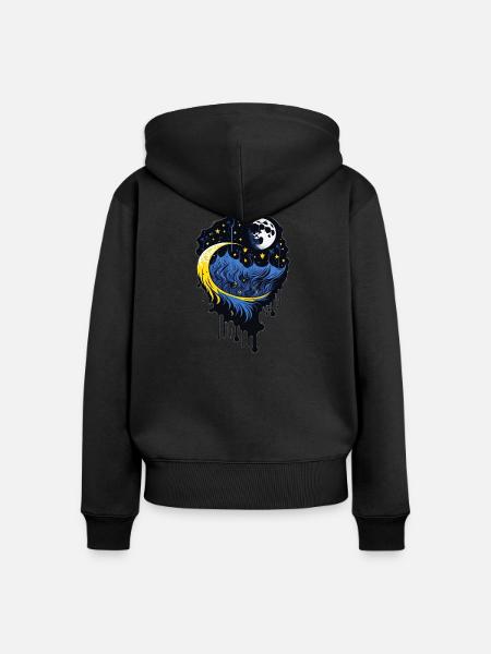 Moon and Stars - Frauen Premium Bio Zip Hoodie - Schwarz