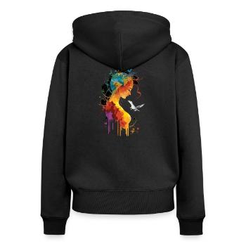 Âme terrifiée avec papillon et colombe - Sweat à capuche zippé Premium bio Femme - noir - Dos - Julia (174cm)