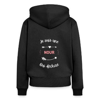 Je suis une nour qui déchire - Sweat à capuche zippé Premium bio Femme - noir - Dos - Julia (174cm)
