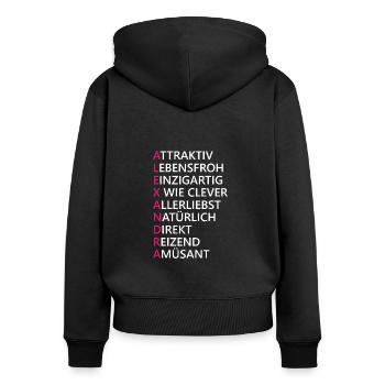 Alexandra Name Geschenk - Frauen Premium Bio Zip Hoodie - Schwarz - Hinten - Julia (174cm)