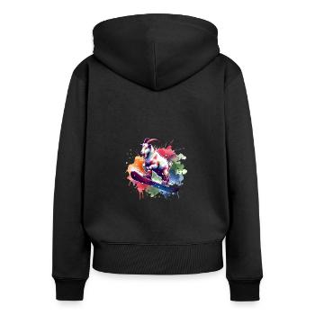 Lustige Ziege Beim Snowboarden Im Winter - Frauen Premium Bio Zip Hoodie - Schwarz - Hinten - Julia (174cm)