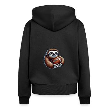 Cooler Faultier Quarterback American Football - Frauen Premium Bio Zip Hoodie - Schwarz - Hinten - Julia (174cm)