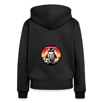 Retro Pinguin Vogel Fussball Spieler Ball Champion - Frauen Premium Bio Zip Hoodie - Schwarz - Hinten - Julia (174cm)