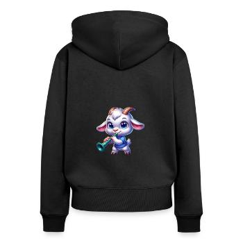 Cute Goats and Drum Farm Motif - Women's Premium Organic Zip Hoodie - black - Back - Julia (174cm)