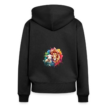 Christian Clothing Lion and Lamb - Women's Premium Organic Zip Hoodie - black - Back - Julia (174cm)