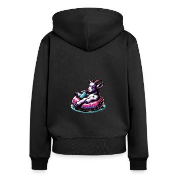 Funny Goat Animal Lover Farm Design - Women's Premium Organic Zip Hoodie - black - Back - Julia (174cm)