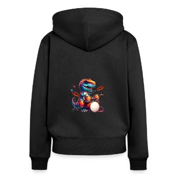 Cool T-Rex Dinosaur On Drums - Women's Premium Organic Zip Hoodie - black - Back - Julia (174cm)