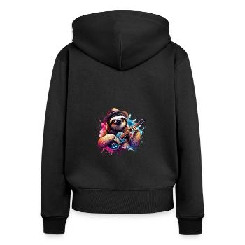 Coole Faultier E-Gitarre Gitarrist Design - Frauen Premium Bio Zip Hoodie - Schwarz - Hinten - Julia (174cm)