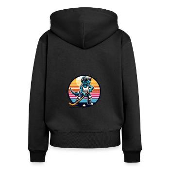 Équipe de joueurs de hockey sur gazon Dinosaur Dino - Sweat à capuche zippé Premium bio Femme - noir - Dos - Julia (174cm)