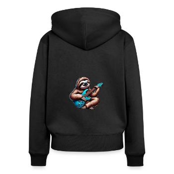 Cooler Faultier E-Gitarre Gitarrist - Frauen Premium Bio Zip Hoodie - Schwarz - Hinten - Julia (174cm)
