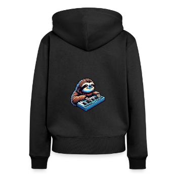 Entspannter Faultier Synthesizer Spieler - Frauen Premium Bio Zip Hoodie - Schwarz - Hinten - Julia (174cm)